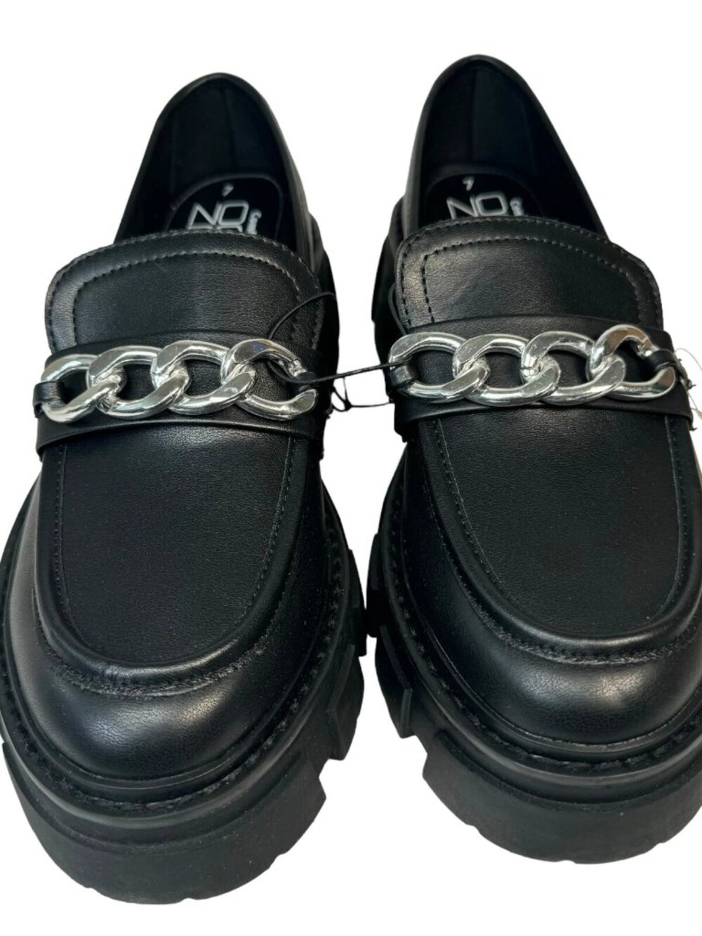 No Bo Black Chain Loafers Shoes Platform Chunky Y2K 1990's Grunge Goth Size 7